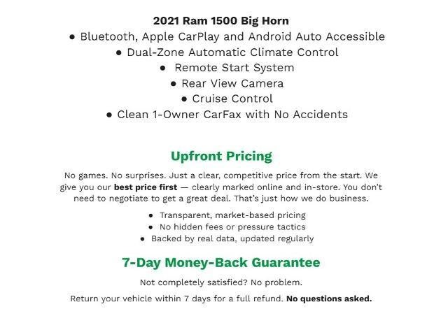 2021 RAM 1500 Big Horn 4x4 Crew Cab 5'7 Box