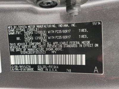2015 Toyota Sienna 5dr 7-Pass Van XLE AAS FWD